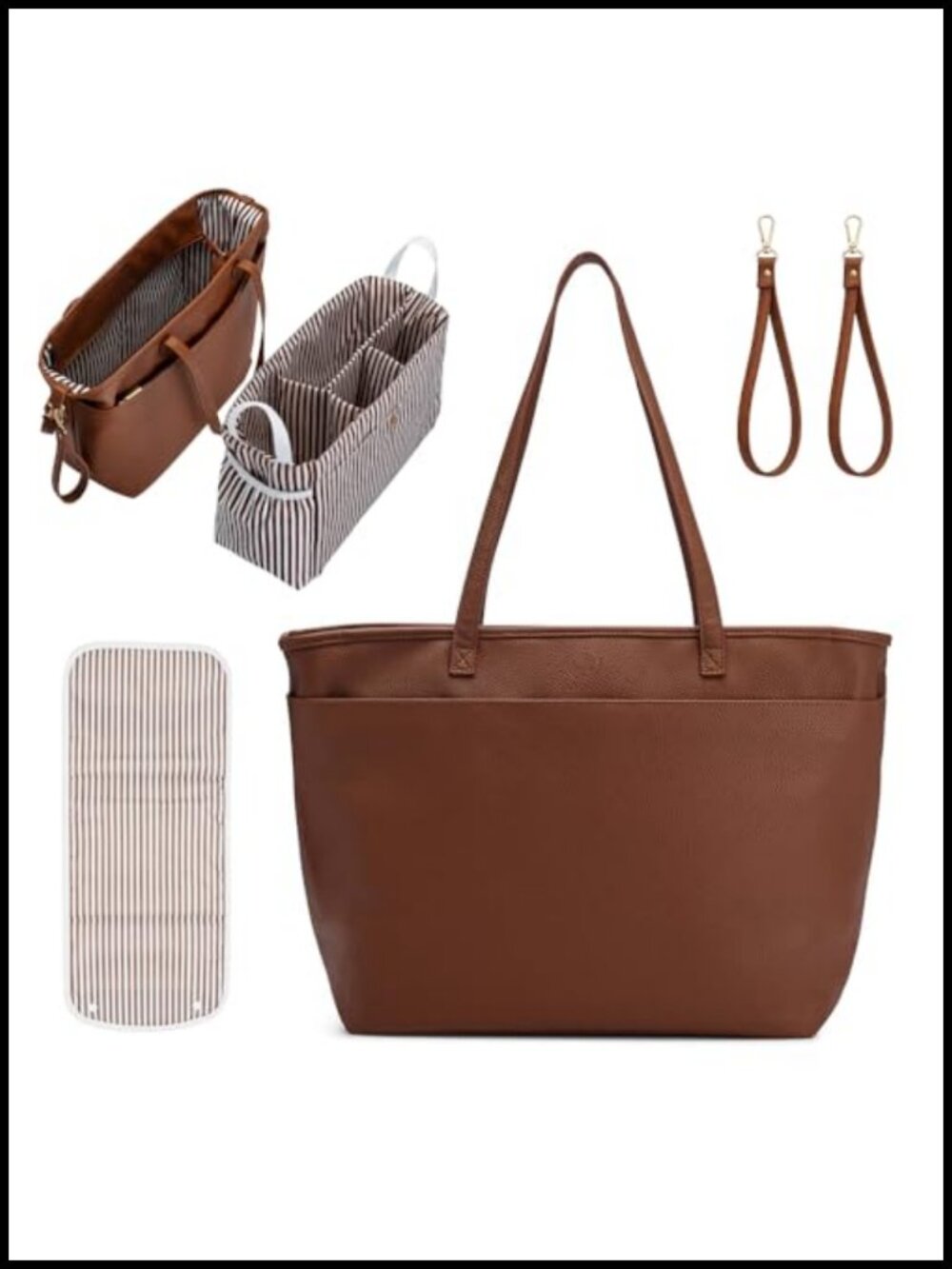 Vegan Leather Diaper Bag Tote with Removable Organizer, 13" Laptop Sleeve